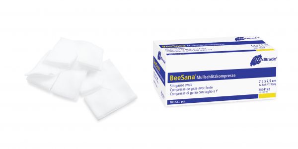 BeeSana® Mullschlitzkompresse, 7,5 x 7,5cm, 8-fach