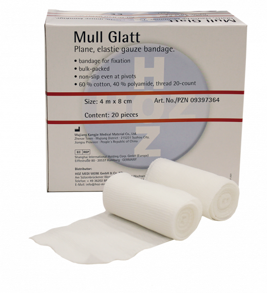 HOZ Mull Glatt, elastische Mullbinde, 4m x 8cm