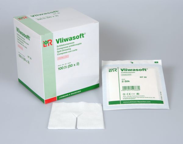 Vliwasoft® Schlitzkompressen, 10 x 10cm, steril