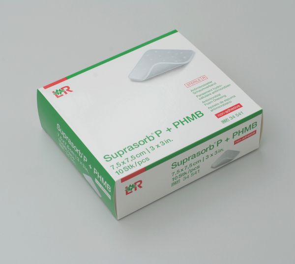 Suprasorb® P + PHMB, PU Schaumverband, 7,5x7,5cm